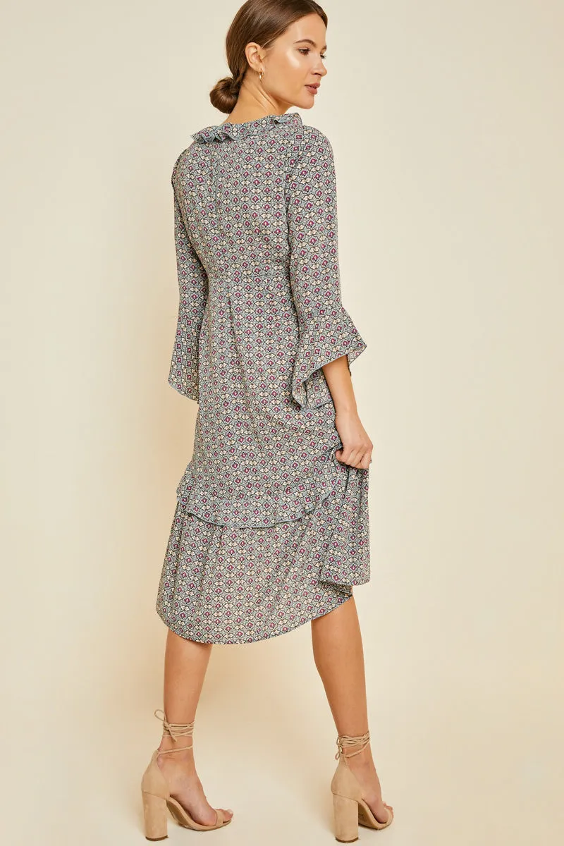 Womens Floral V-neckBell Sleeve High Low Hemline Midi Dress sold by Hayden product image thumbnail 2