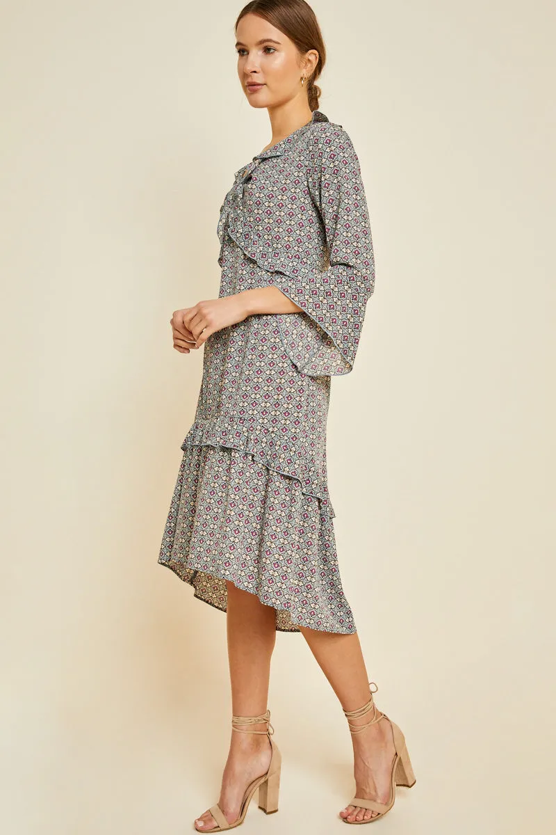 Womens Floral V-neckBell Sleeve High Low Hemline Midi Dress sold by Hayden product image thumbnail 3