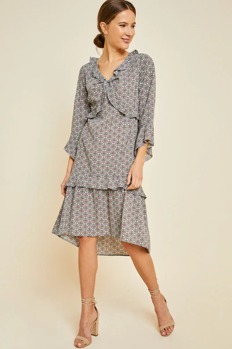 Womens Floral V-neckBell Sleeve High Low Hemline Midi Dress sold by Hayden product image thumbnail 4