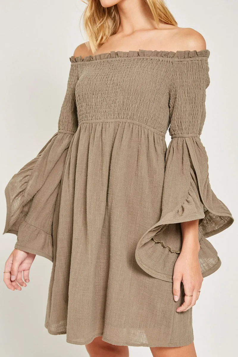 Womens Smocked Off-Shoulder Bell Sleeve Dress sold by Hayden product image thumbnail 5