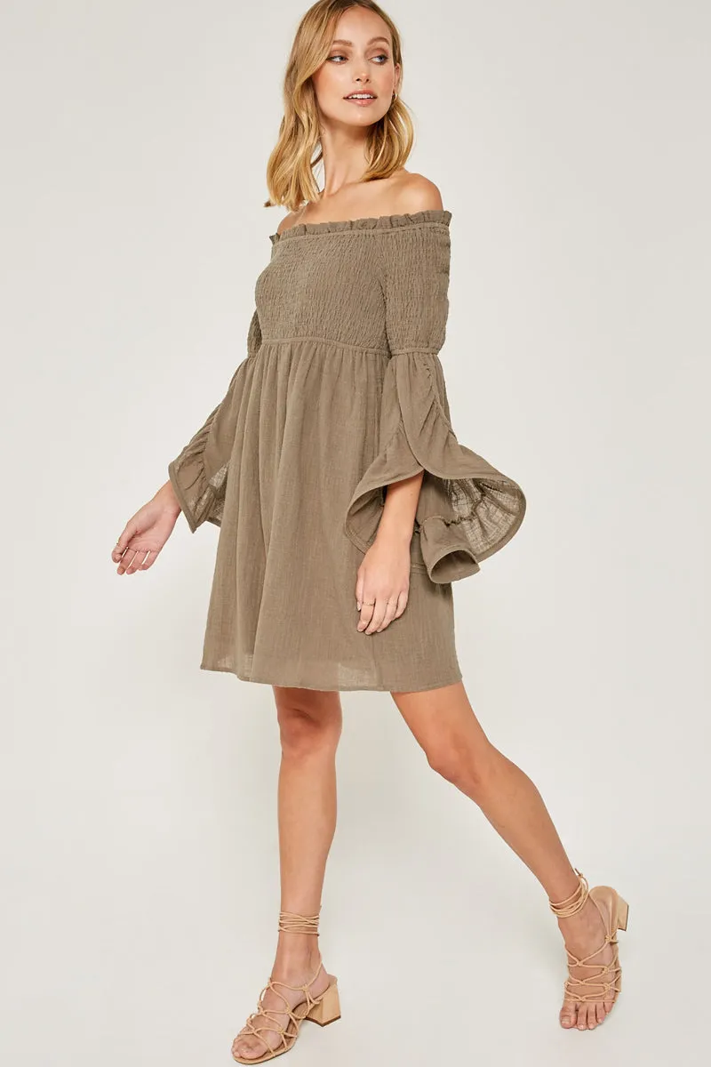 Womens Smocked Off-Shoulder Bell Sleeve Dress sold by Hayden product image thumbnail 4