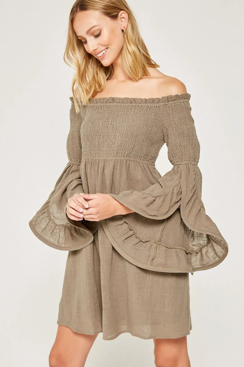 Womens Smocked Off-Shoulder Bell Sleeve Dress sold by Hayden product image thumbnail 3