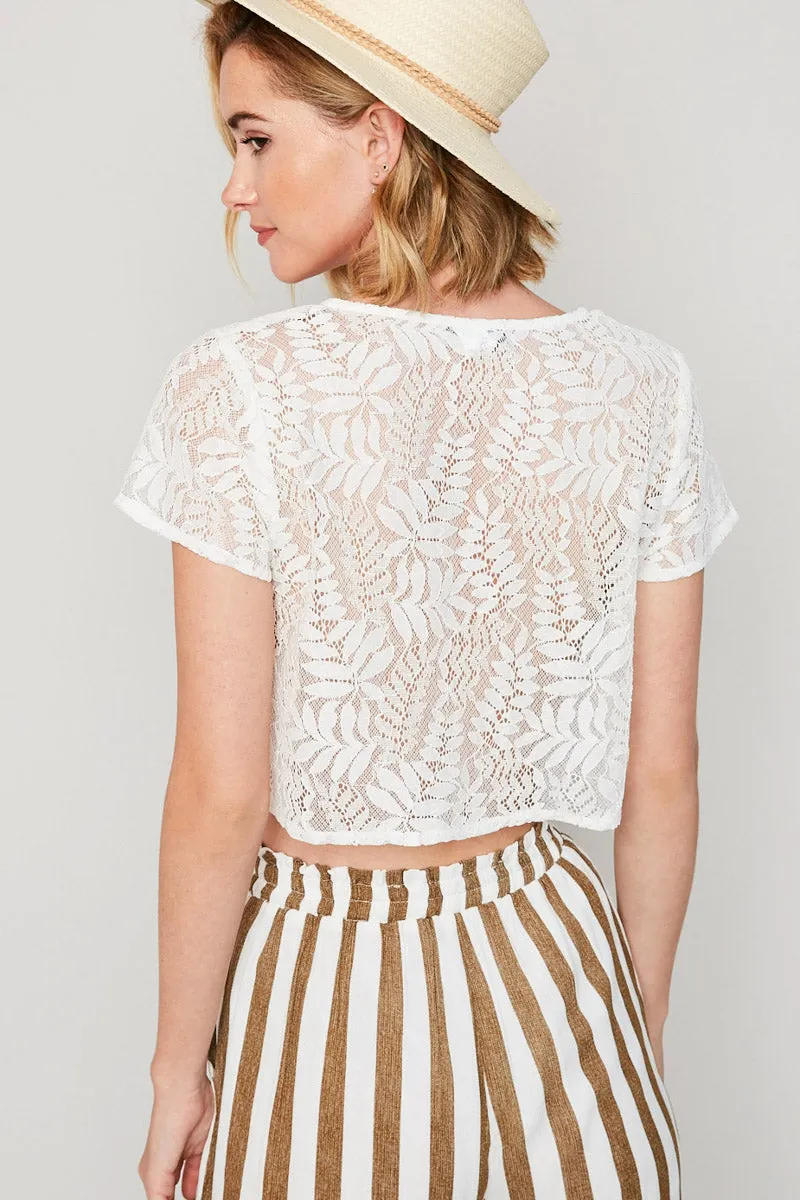 Womens Semi-Sheer Lace Tiered Crop Top sold by Hayden product image thumbnail 2
