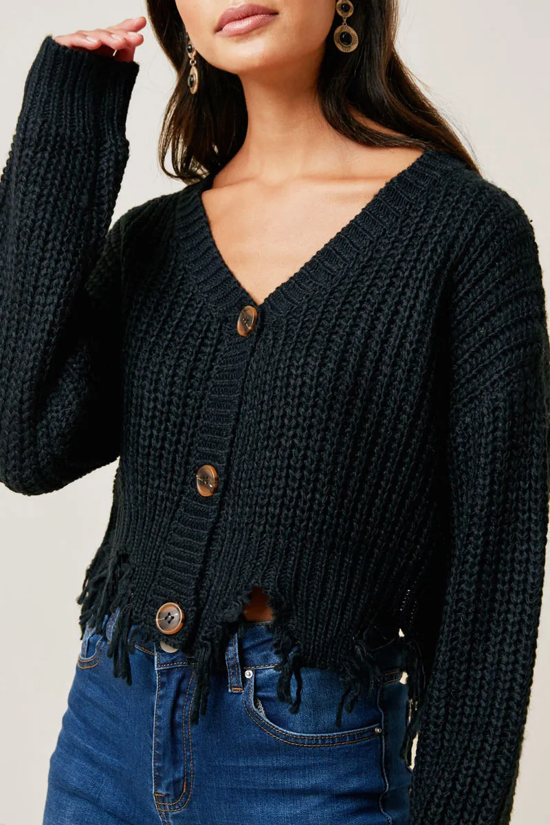 Womens Distressed Hem Button-Down Cropped Cardigan sold by Hayden product image thumbnail 5