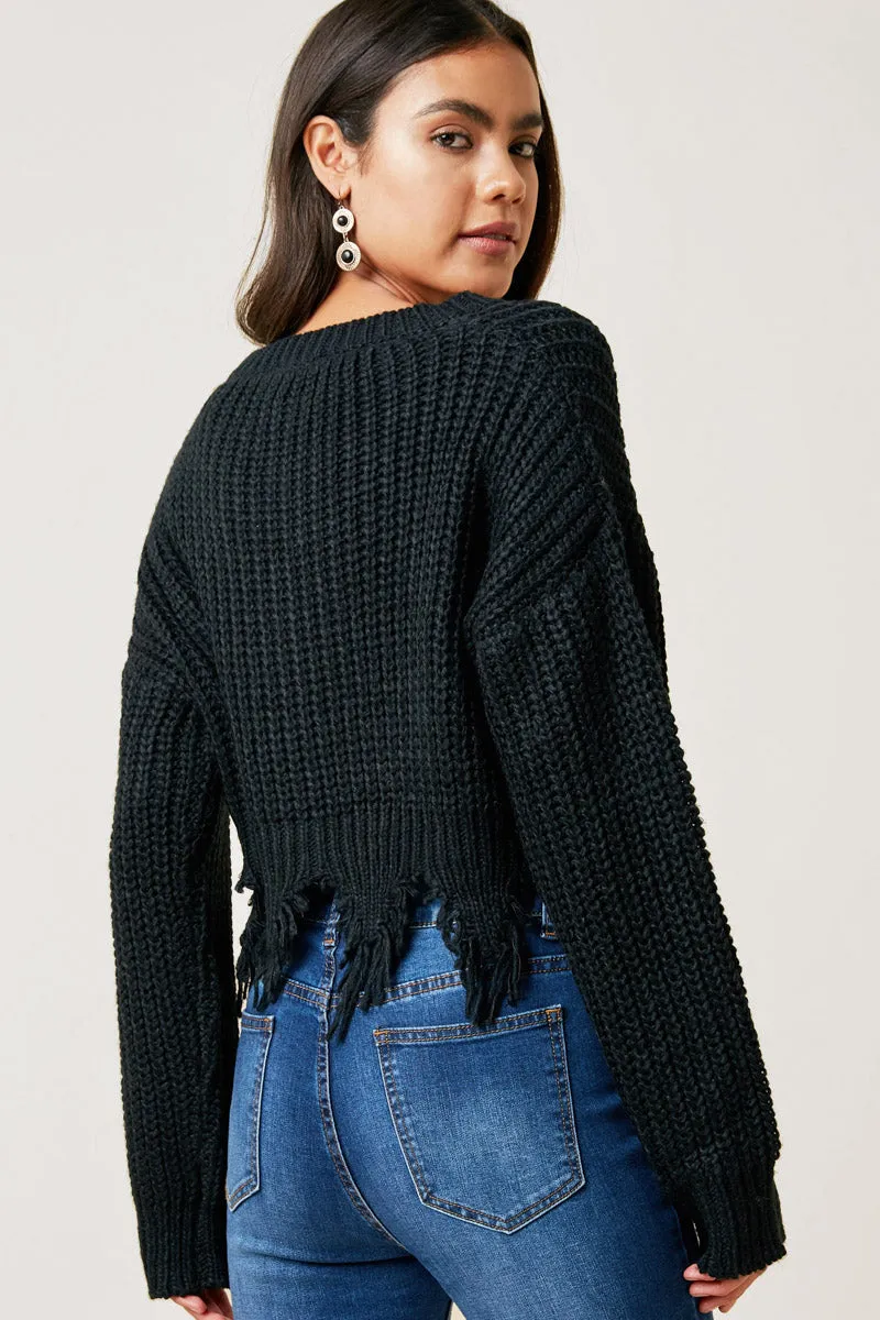 Womens Distressed Hem Button-Down Cropped Cardigan sold by Hayden product image thumbnail 2