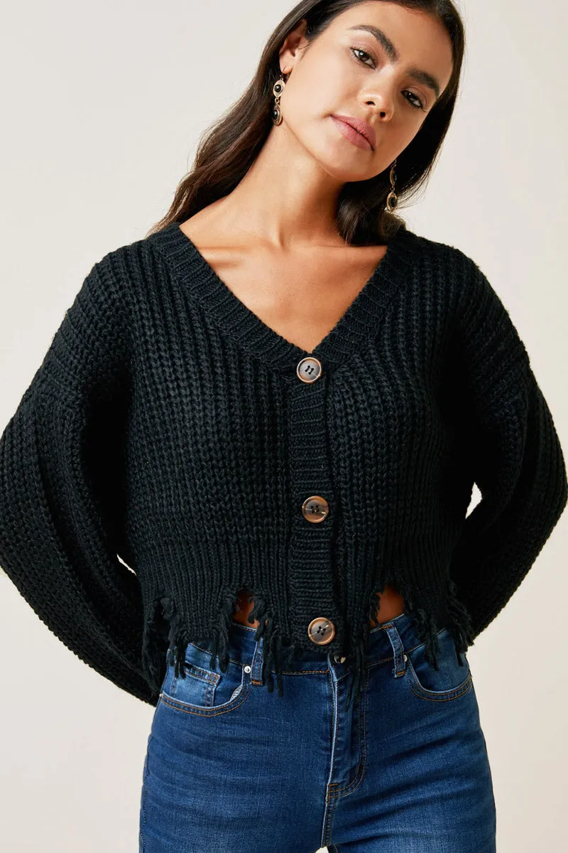 Womens Distressed Hem Button-Down Cropped Cardigan sold by Hayden product image thumbnail 3