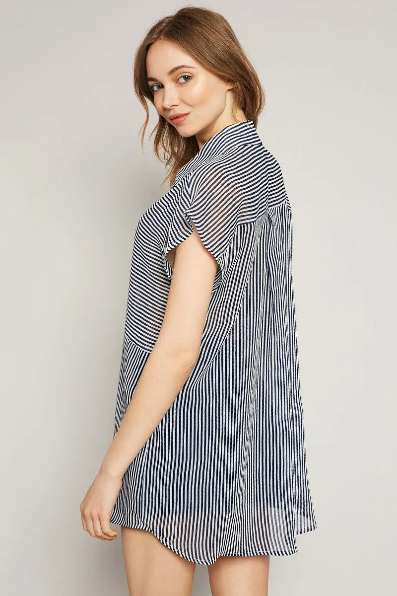 Womens Stripe Button-Down Sheer Top sold by Hayden product image thumbnail 2