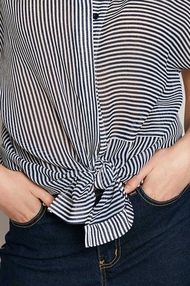 Womens Stripe Button-Down Sheer Top sold by Hayden product image thumbnail 5
