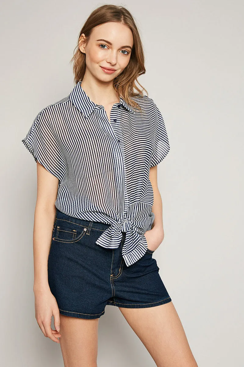 Womens Stripe Button-Down Sheer Top sold by Hayden product image thumbnail 3