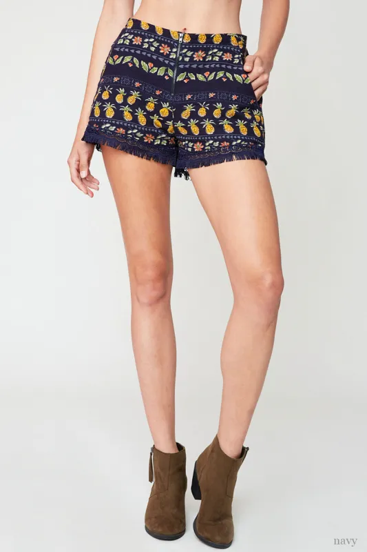 Womens Pineapple Print Shorts with Tassel sold by Hayden