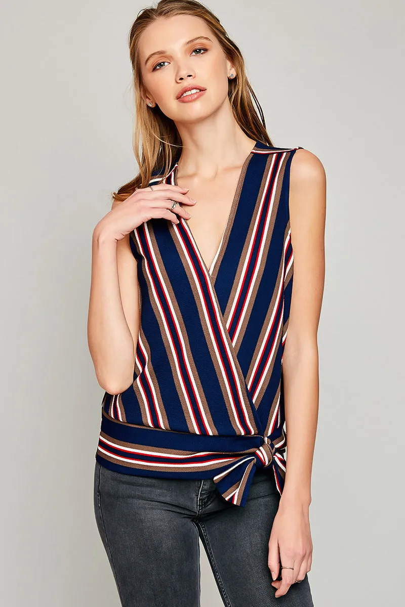 Womens Sleeveless Stripe Wrap Top sold by Hayden
