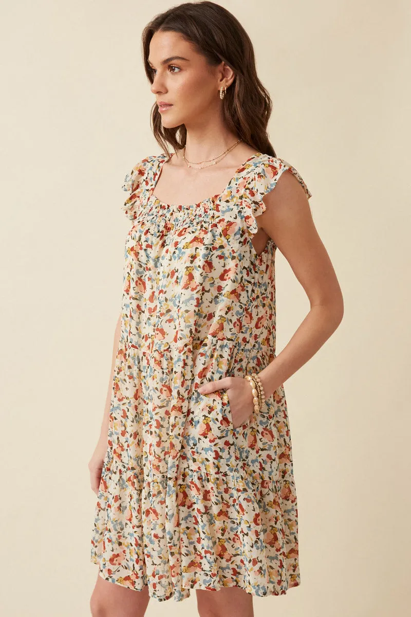 Womens Floral Ruffle Sleeve Smock Detail Dress sold by Hayden product image thumbnail 4