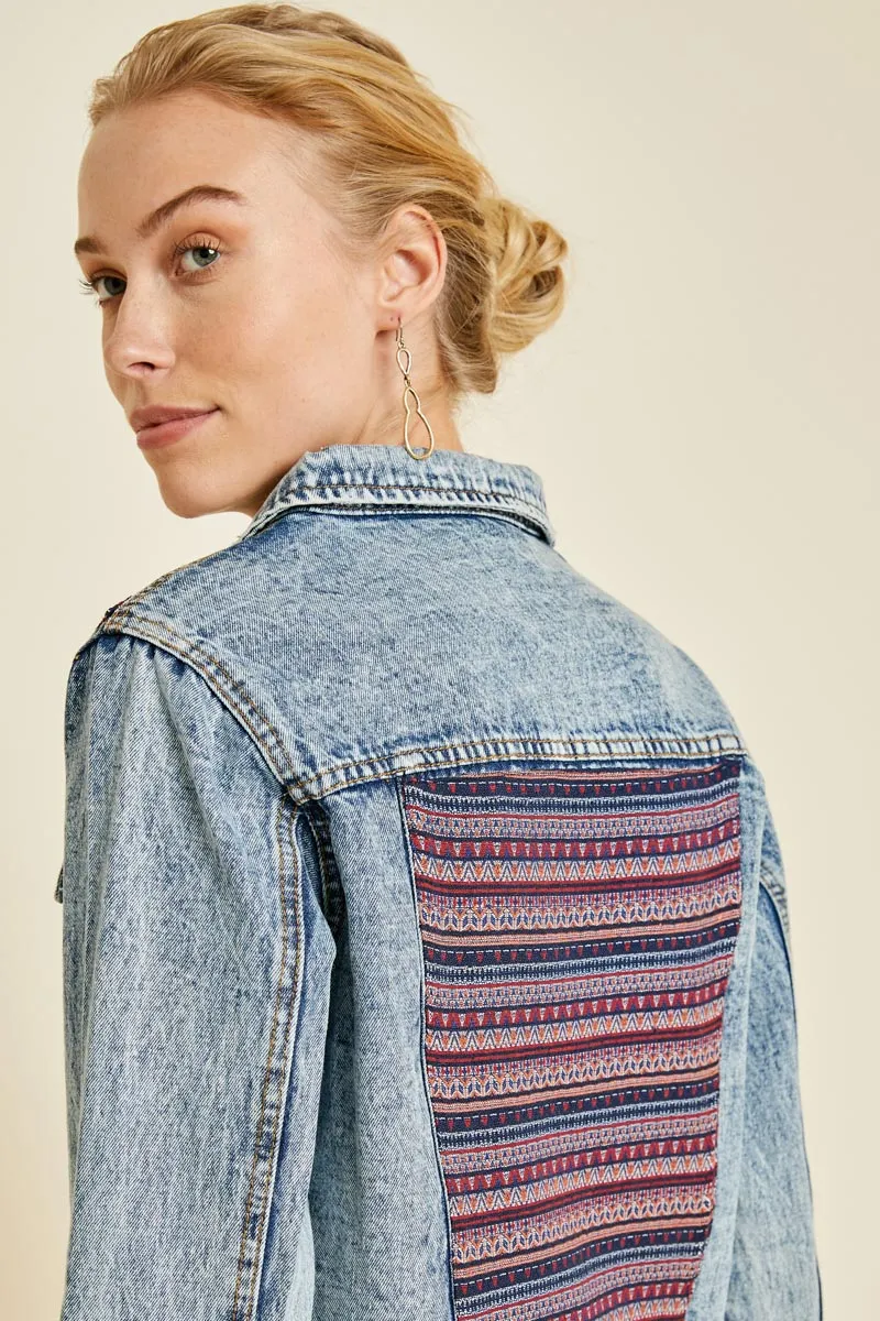 Womens Distressed Patterned Denim Jacket sold by Hayden product image thumbnail 4