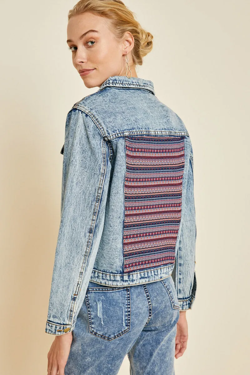 Womens Distressed Patterned Denim Jacket sold by Hayden product image thumbnail 2