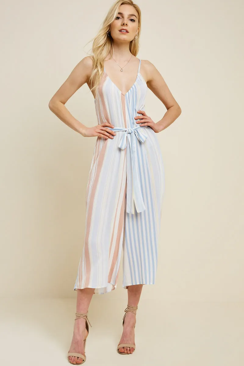 Womens Belted Cropped Stripe Jumpsuit sold by Hayden