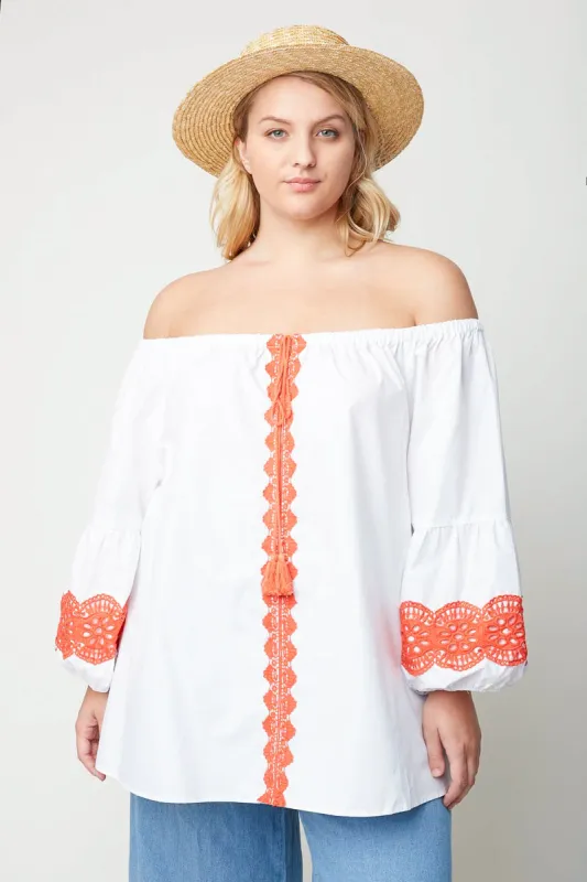 Womens Puff Sleeve Off The Shoulder Crochet Top sold by Hayden