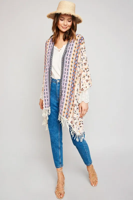 Womens Tassel Trim Printed Kimono sold by Hayden
