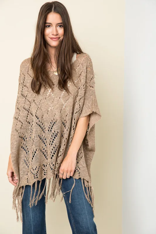 Womens Special Size Fringe Knit Sweater Poncho sold by Hayden