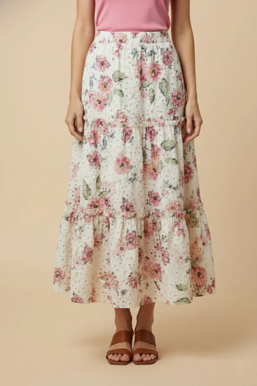 Womens Floral Printed Crochet Eyelet Skirt sold by Hayden product image thumbnail 4