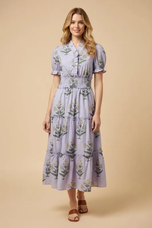 Womens Floral Block Print Ruffle Collar Dress sold by Hayden