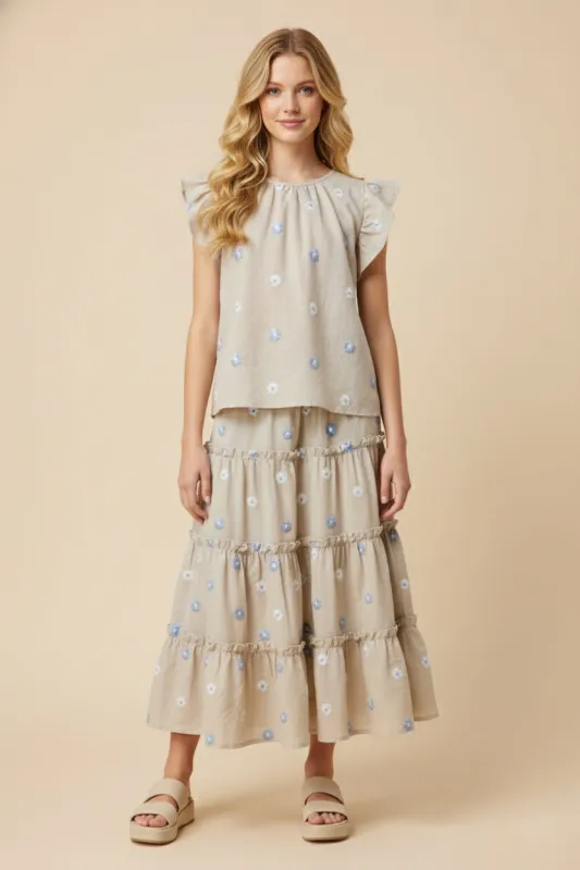 Womens Floral Embroidered Ruffled Tank Top sold by Hayden