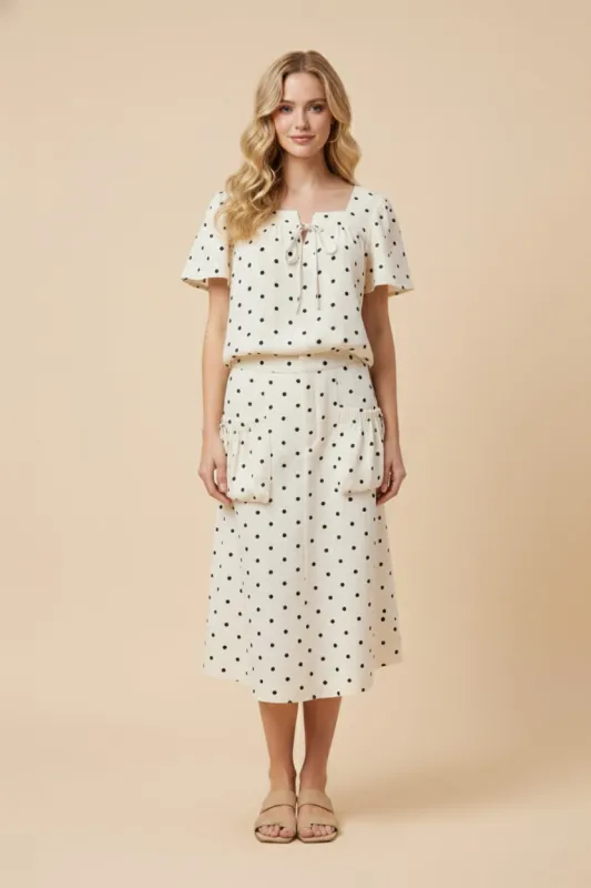 Womens Polka Dot Cargo Pocket Midi Skirt made by Hayden