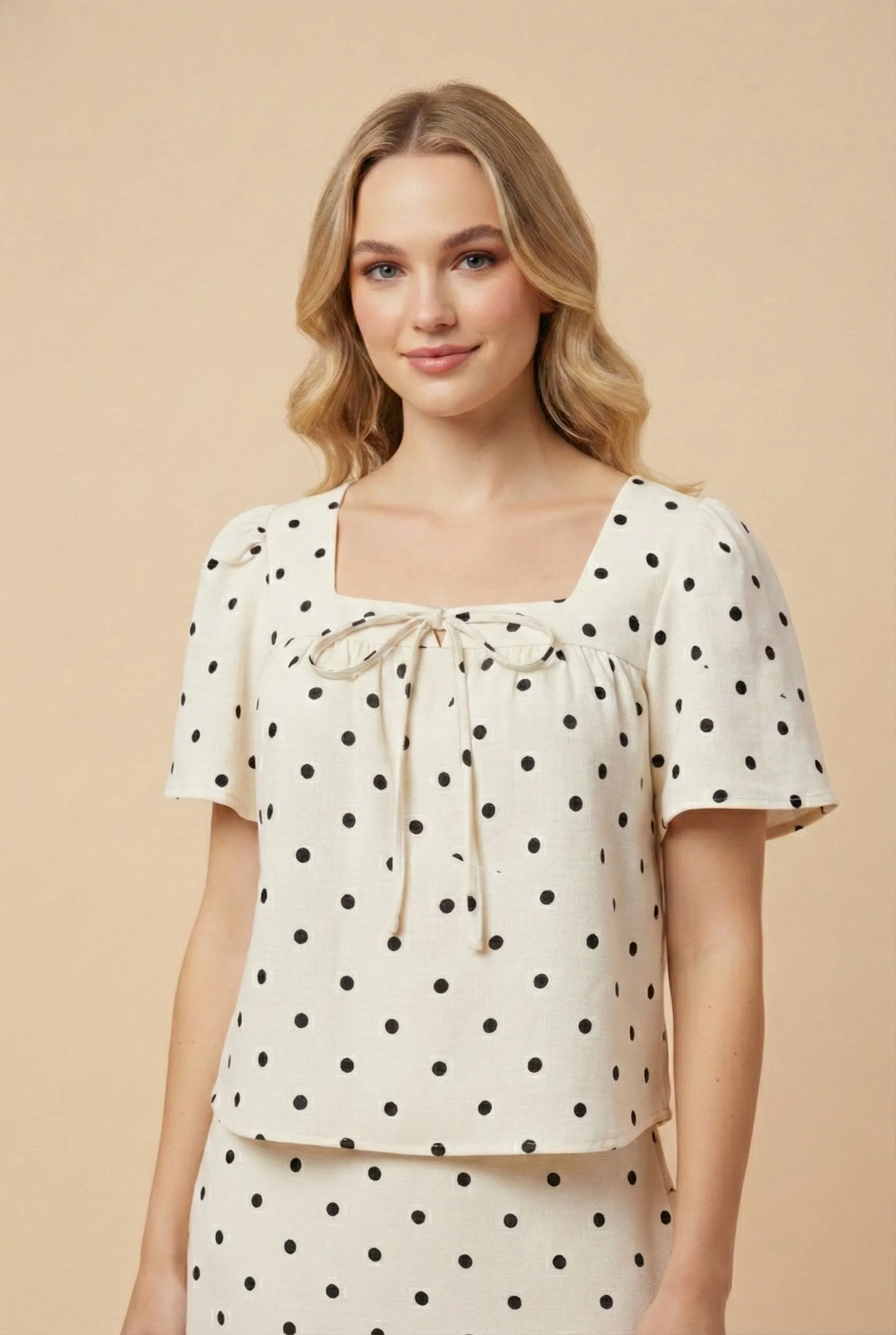 Womens Polka Dot Tie Detail Square Neck Top sold by Hayden product image thumbnail 4