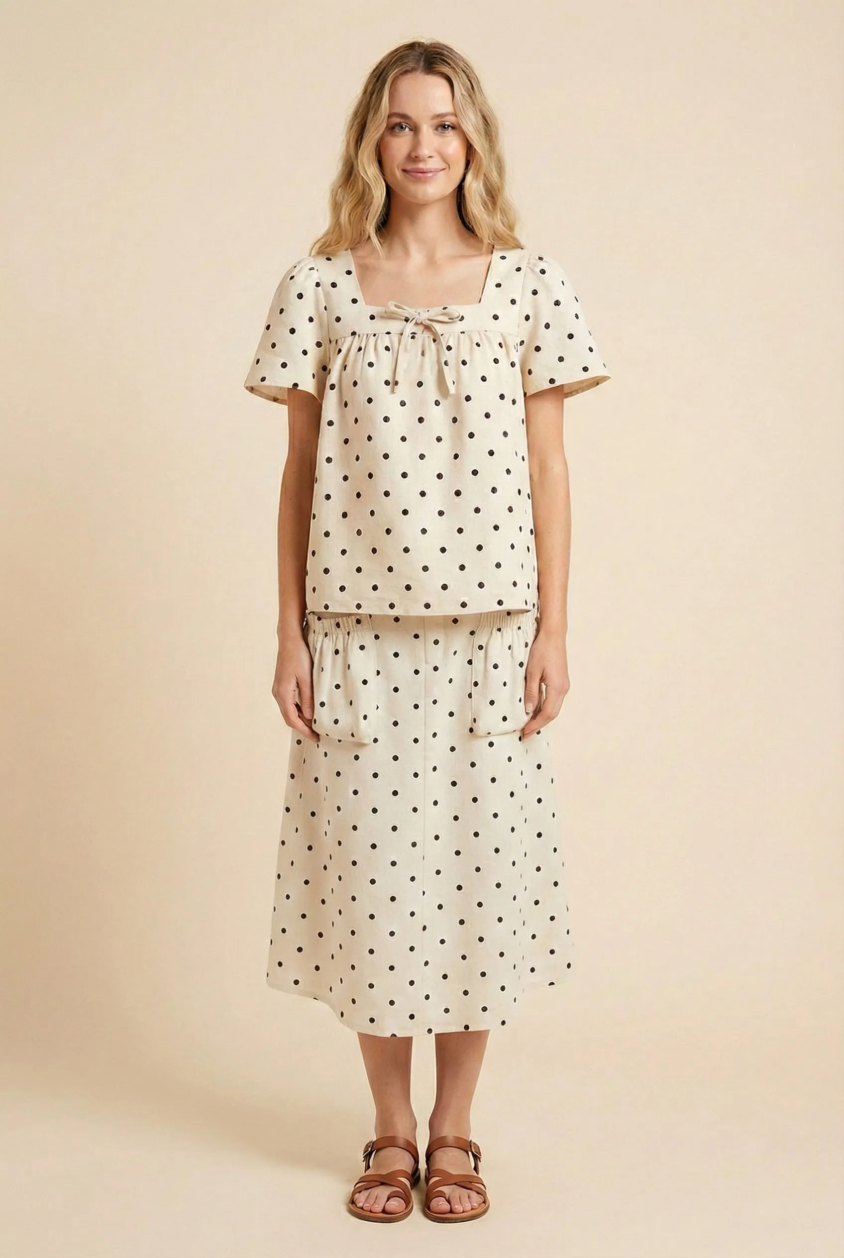 Womens Polka Dot Tie Detail Square Neck Top sold by Hayden