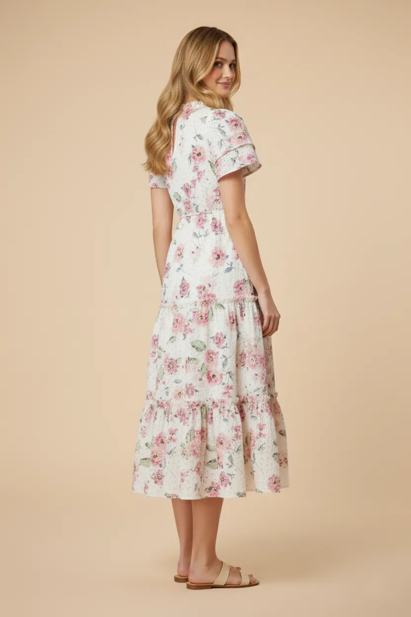 Womens Floral Lace Eyelet Ruffle Detail Dress sold by Hayden product image thumbnail 3