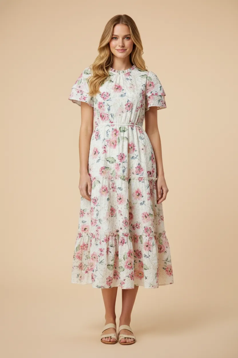 Womens Floral Lace Eyelet Ruffle Detail Dress sold by Hayden