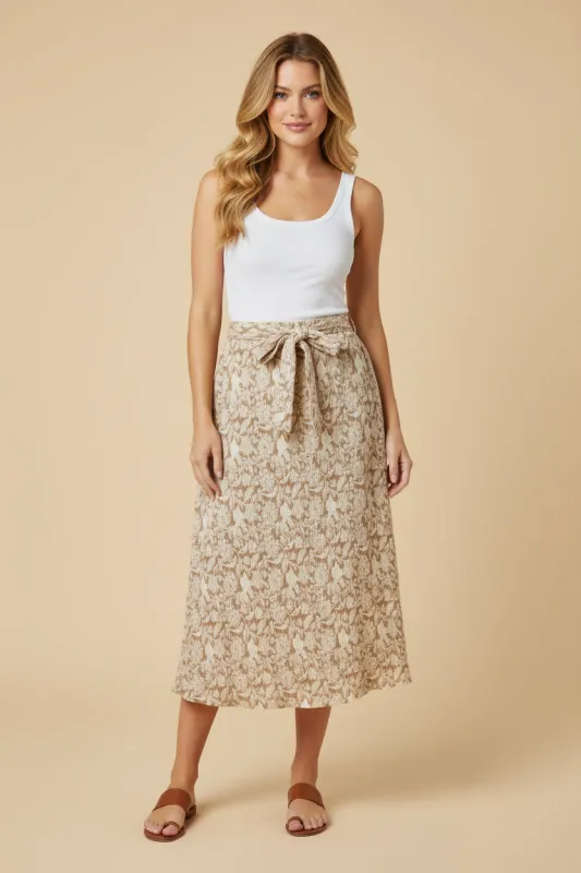 Womens Textured Floral Print Self Belted Skirt made by Hayden