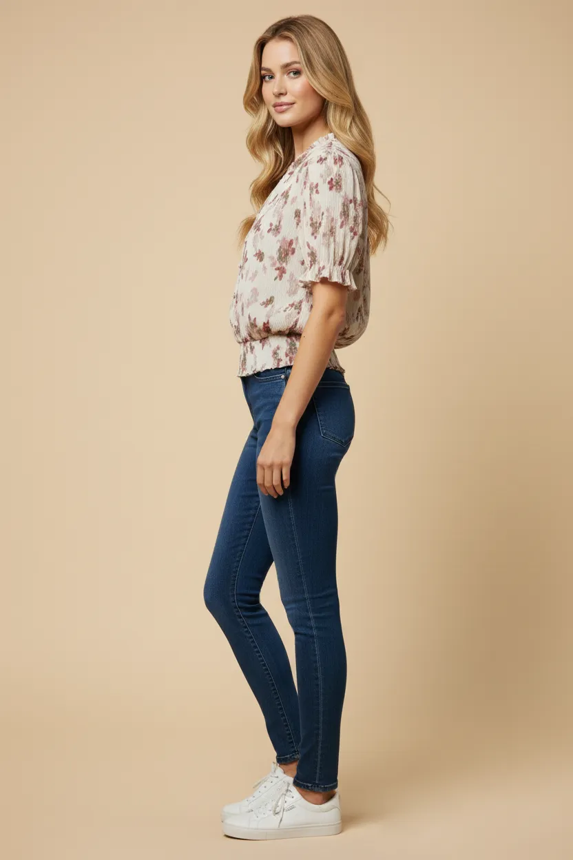 Womens Textured Floral Smock Hem Buttoned Blouse sold by Hayden product image thumbnail 2