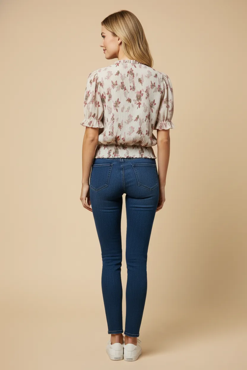 Womens Textured Floral Smock Hem Buttoned Blouse sold by Hayden product image thumbnail 3