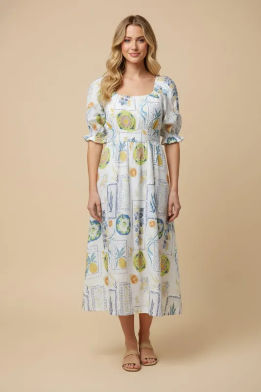 Womens Frame Print Square Neck Midi Dress made by Hayden