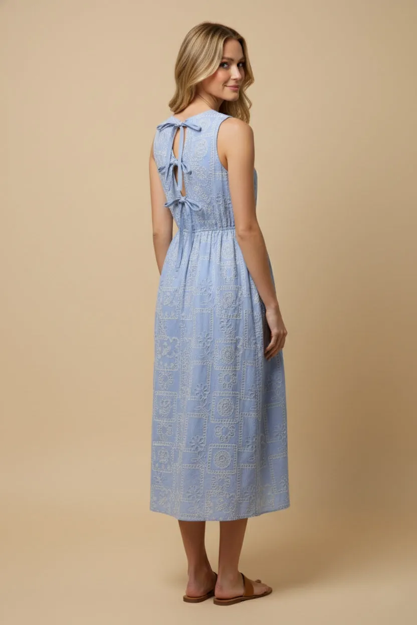 Womens Quilted Embroidered Open Back Tie Detail Dress sold by Hayden product image thumbnail 3