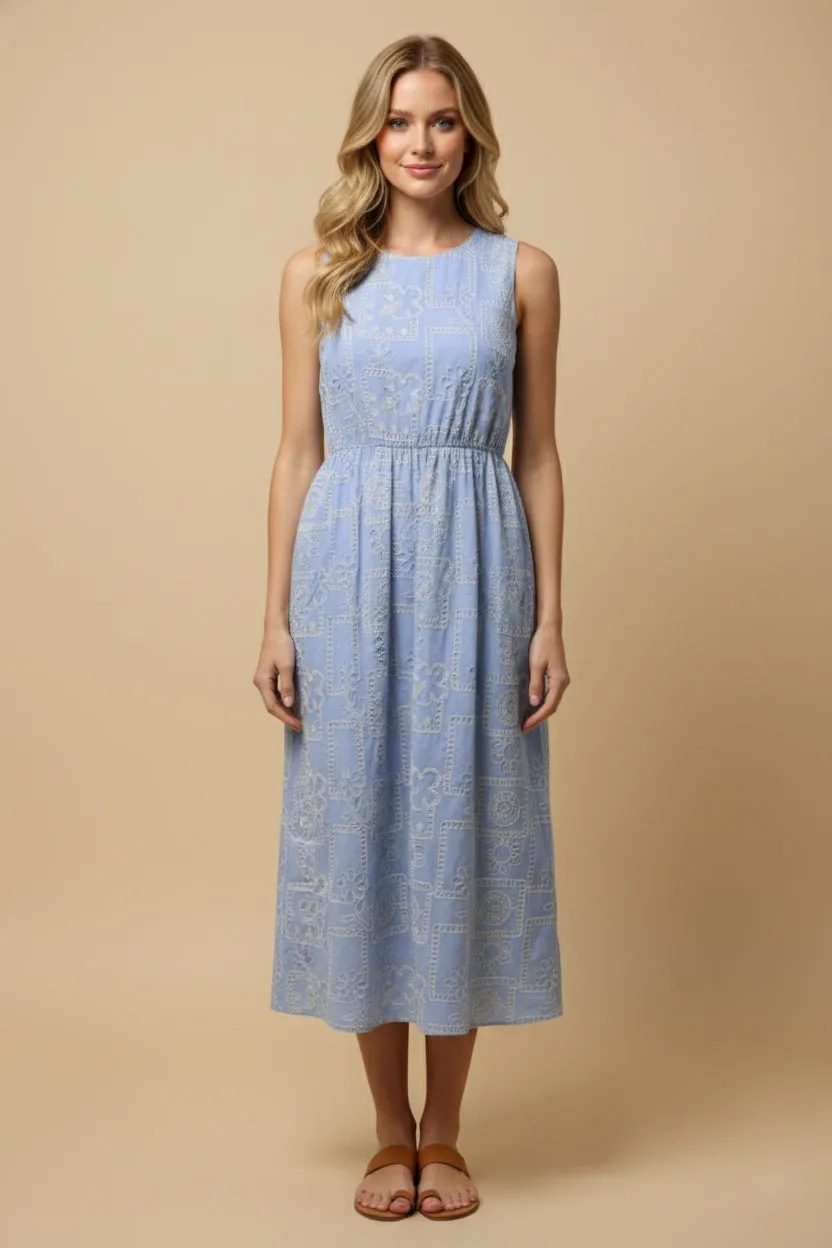 Womens Quilted Embroidered Open Back Tie Detail Dress sold by Hayden