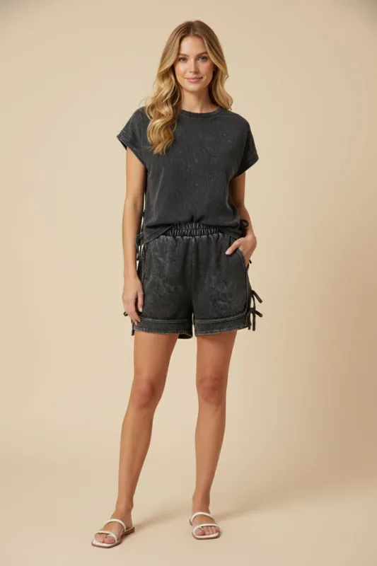 Womens Washed Side Bow Detail Knit T Shirt made by Hayden