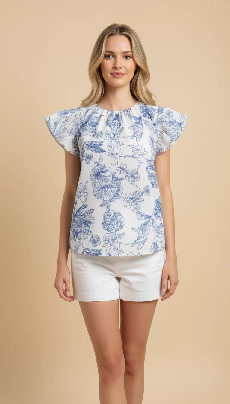 Womens Monochrome Floral Ruffle Sleeve Top sold by Hayden product image thumbnail 4