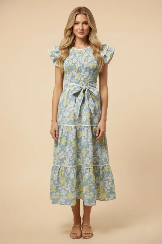 Womens Floral Self Belted Ruffled Tank Dress sold by Hayden