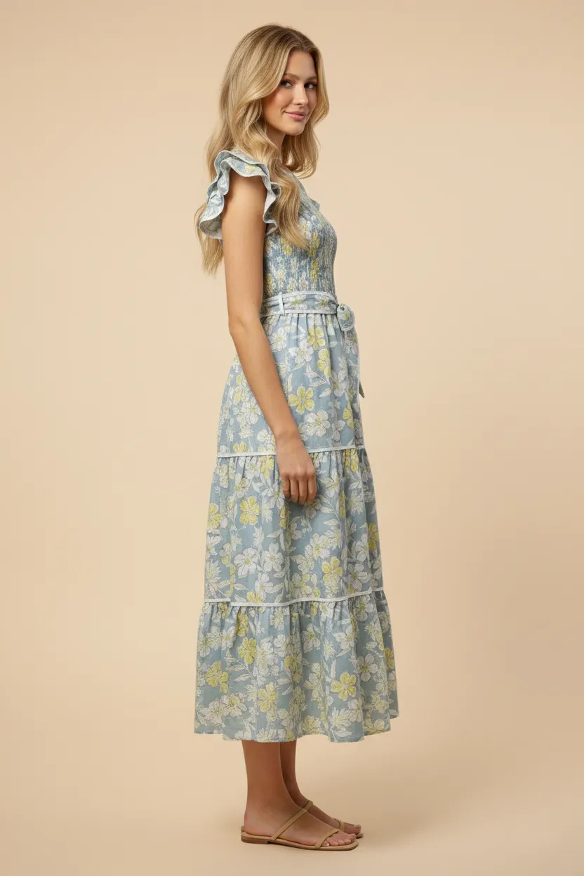 Womens Floral Self Belted Ruffled Tank Dress sold by Hayden product image thumbnail 2