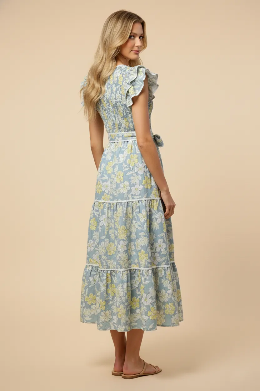 Womens Floral Self Belted Ruffled Tank Dress sold by Hayden product image thumbnail 3