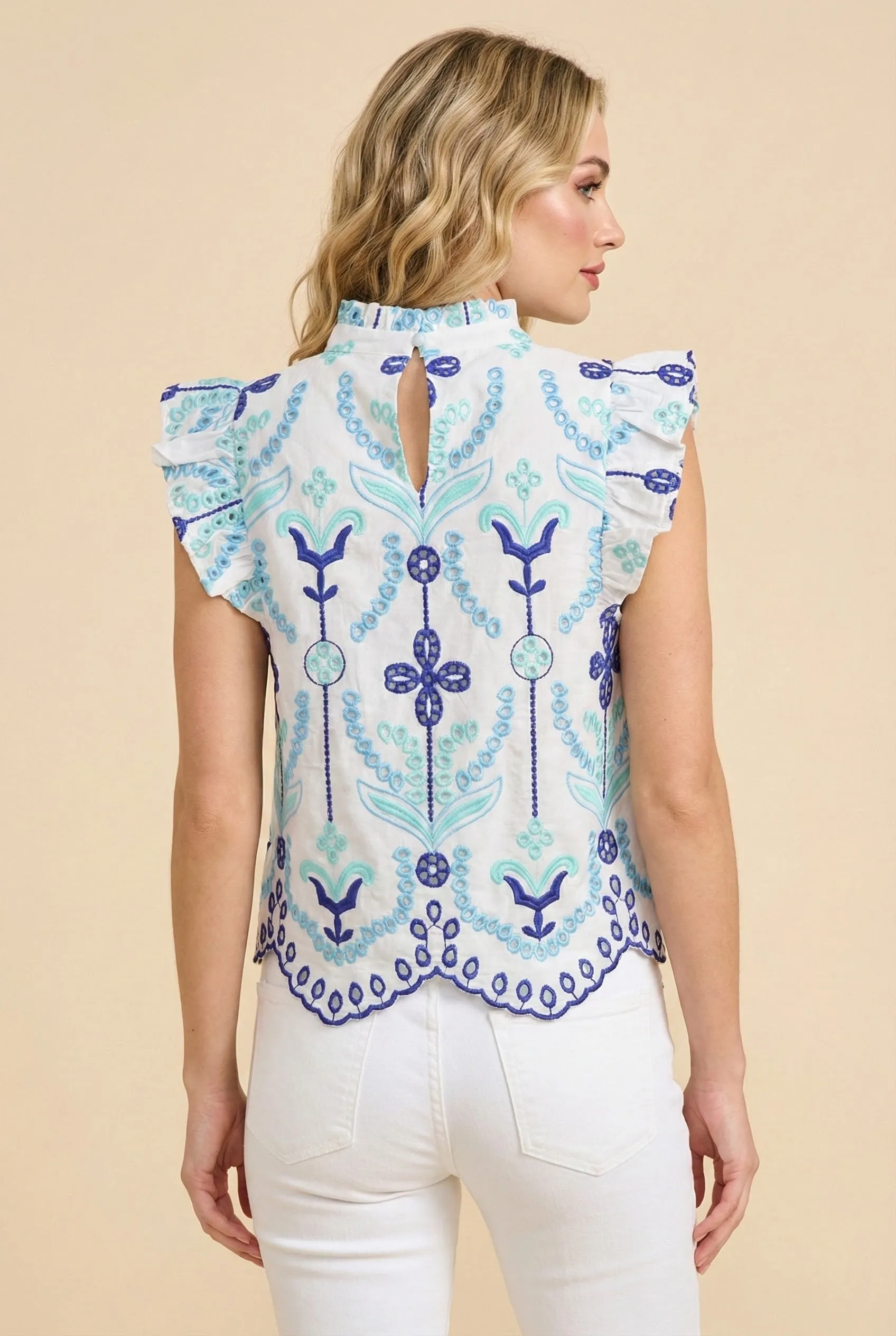 Womens Embroidered Eyelet Scallop Hem Top sold by Hayden product image thumbnail 3