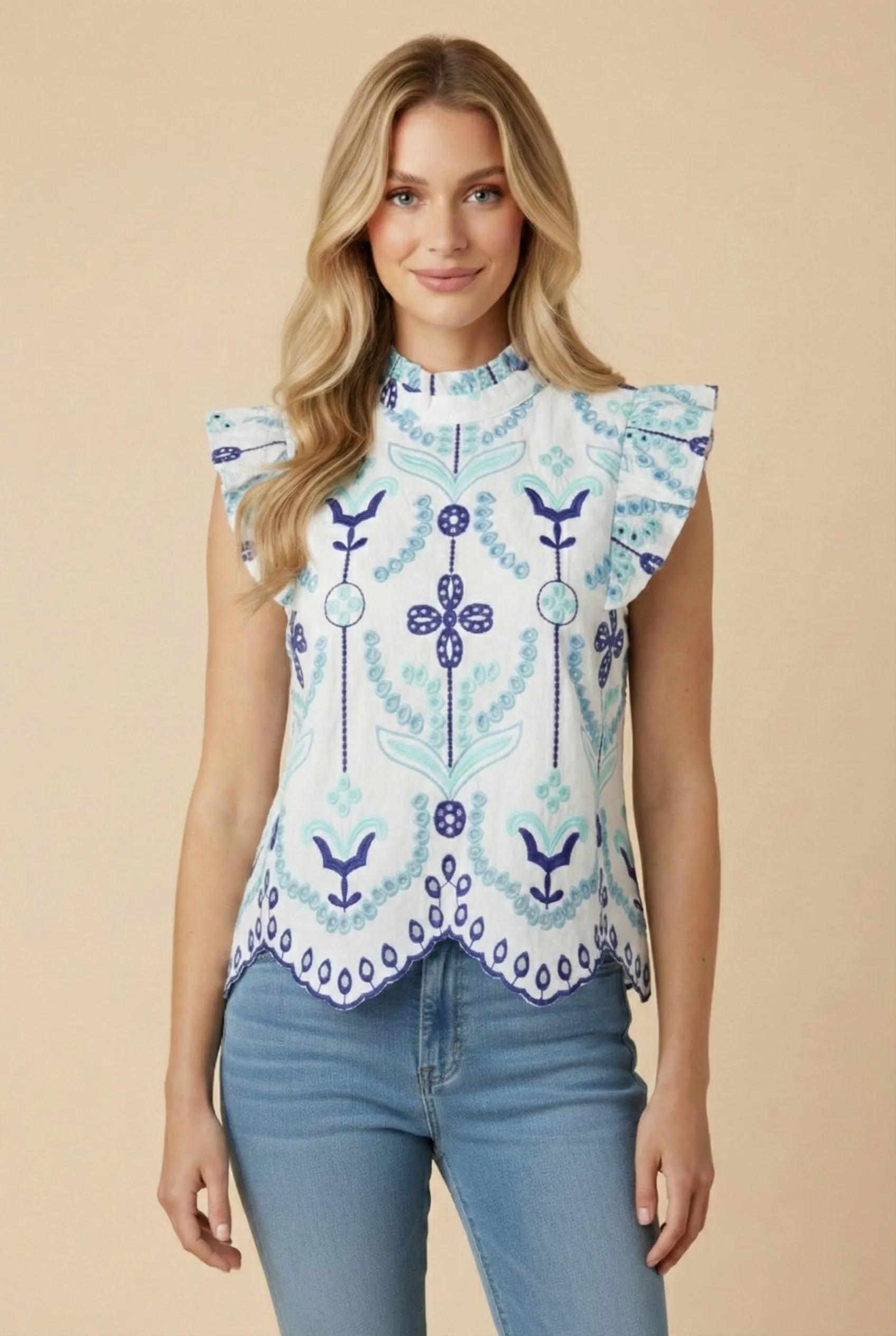 Womens Embroidered Eyelet Scallop Hem Top sold by Hayden product image thumbnail 4