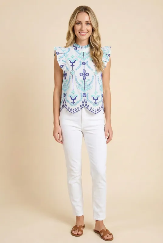 Womens Embroidered Eyelet Scallop Hem Top sold by Hayden