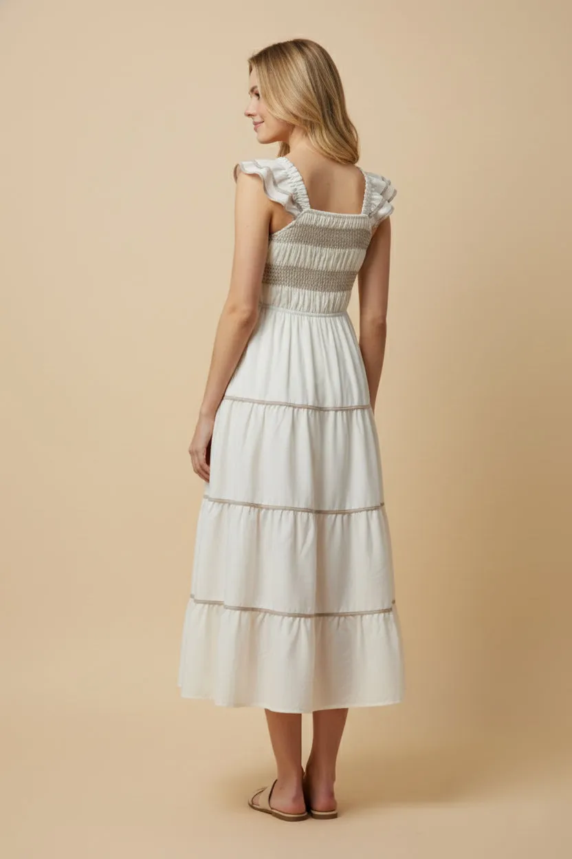 Womens Contrast Piping Detailed Smocked Ruffle Shoulder Dress sold by Hayden product image thumbnail 3