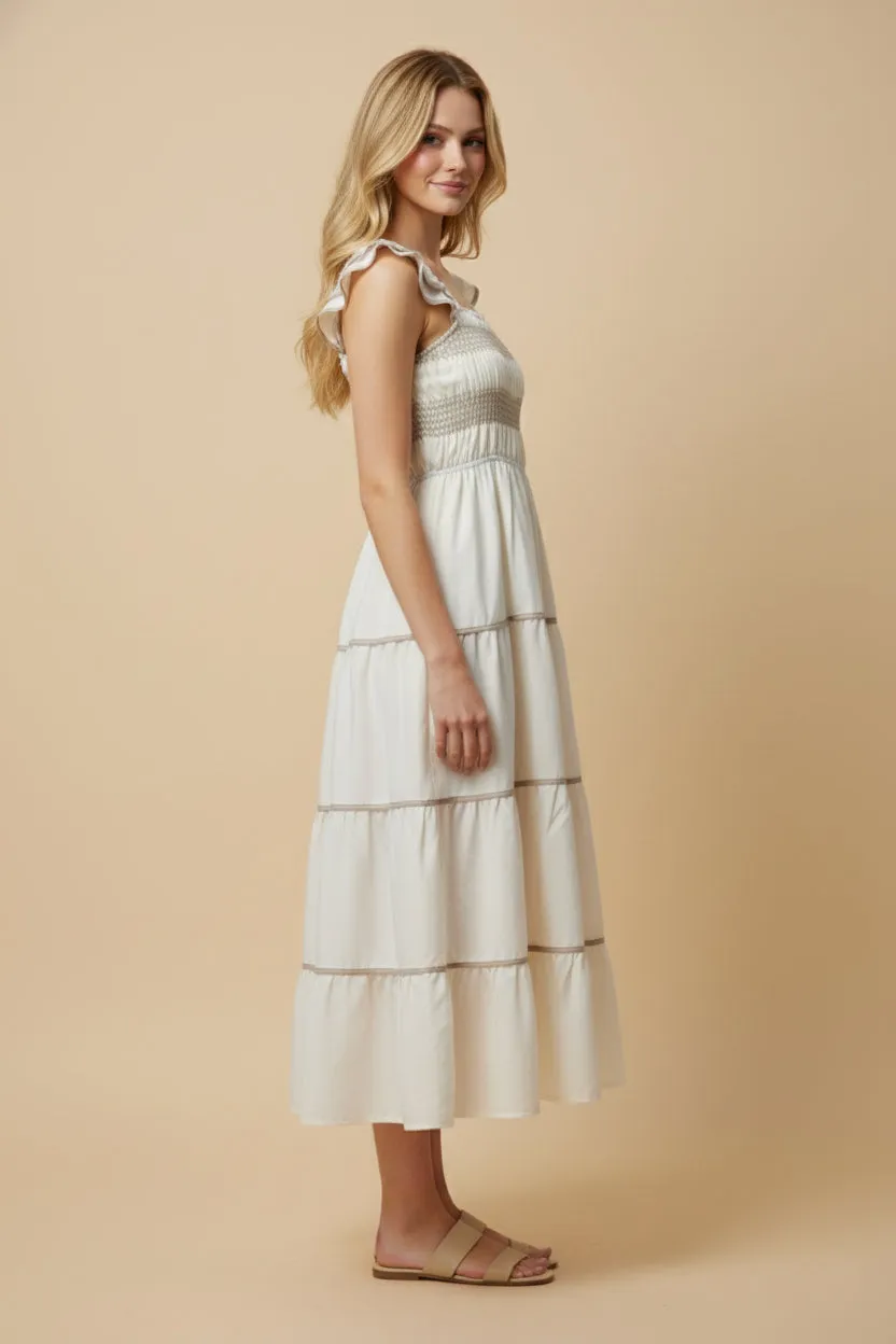 Womens Contrast Piping Detailed Smocked Ruffle Shoulder Dress sold by Hayden product image thumbnail 2