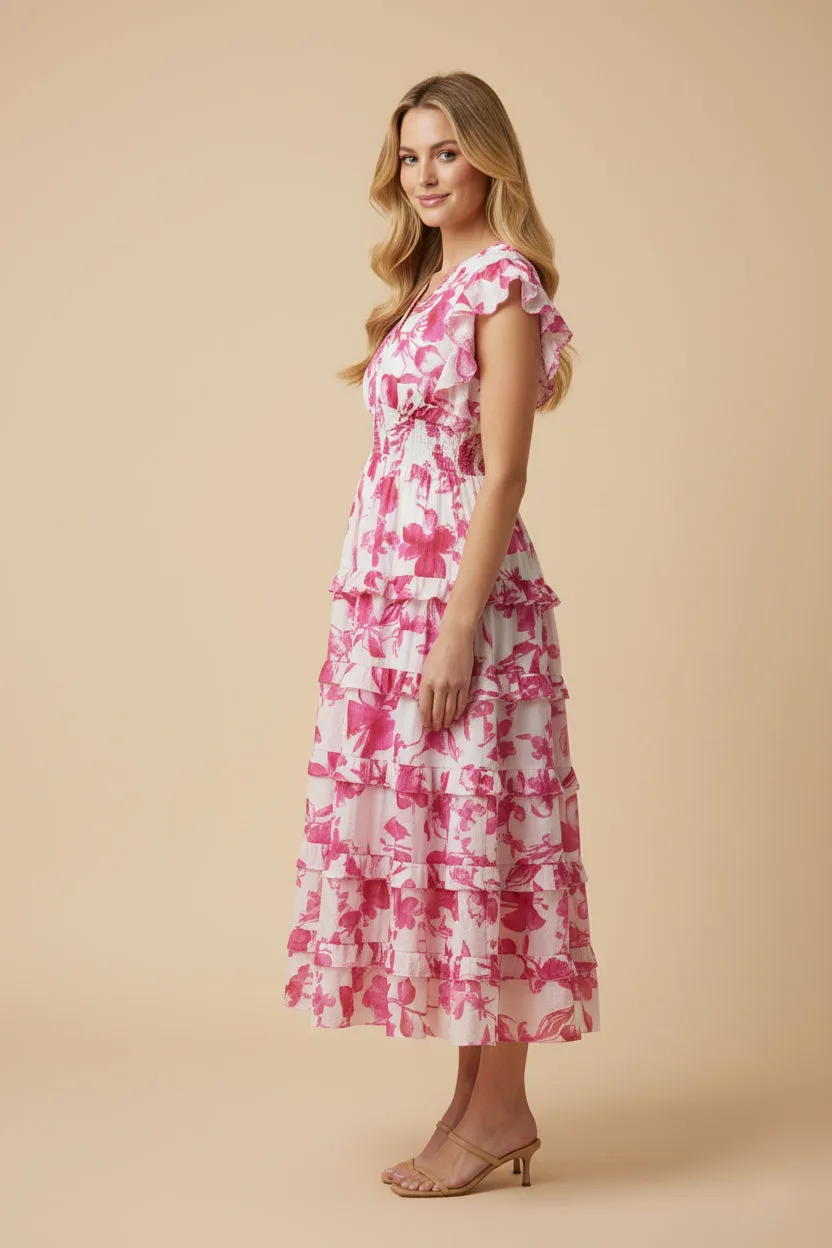 Womens Floral Print Pleated V Neck Ruffled Dress sold by Hayden product image thumbnail 2