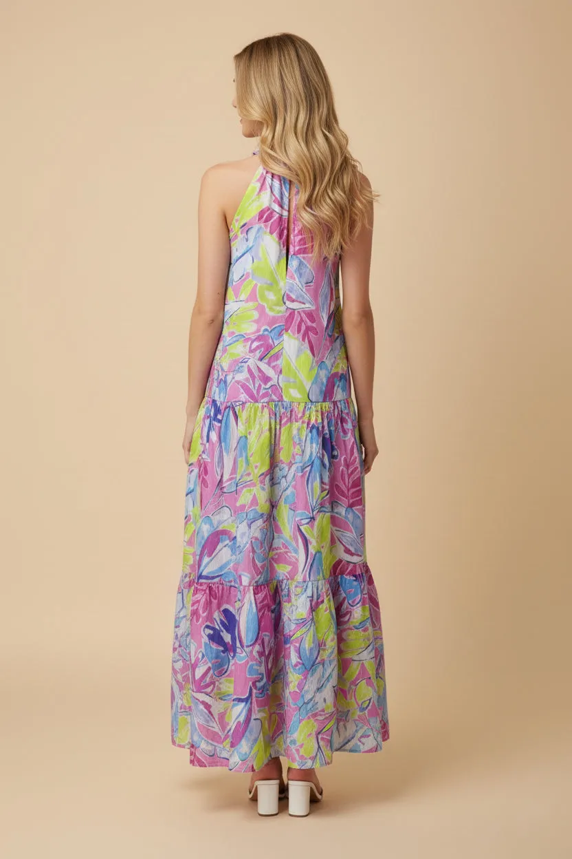 Womens Halter Neck Textured Floral Tiered Sleeveless Dress sold by Hayden product image thumbnail 3