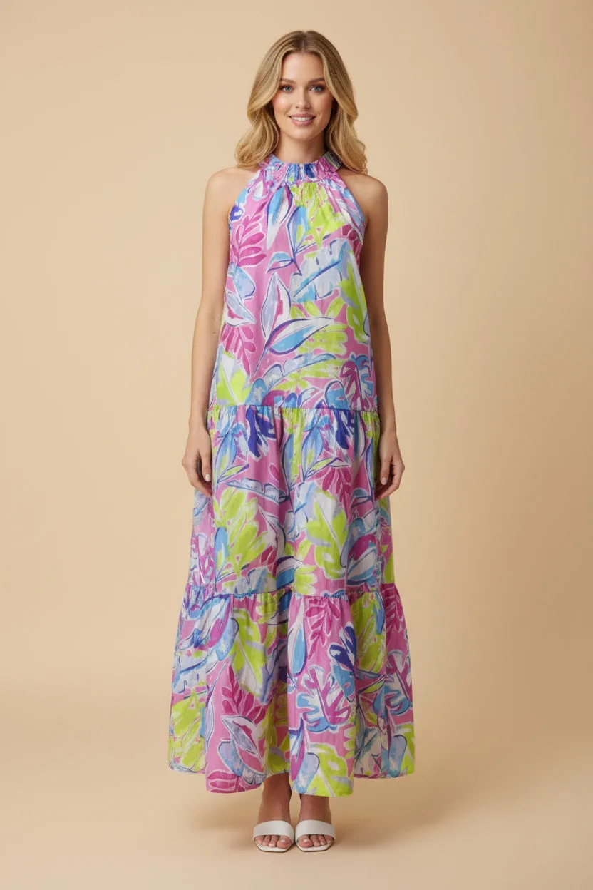 Womens Halter Neck Textured Floral Tiered Sleeveless Dress sold by Hayden