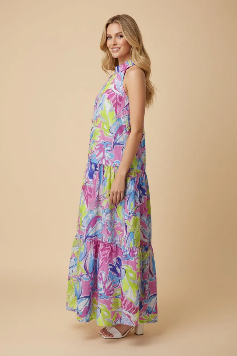 Womens Halter Neck Textured Floral Tiered Sleeveless Dress sold by Hayden product image thumbnail 2